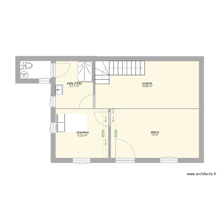 Gîte 1. Plan de 4 pièces et 44 m2