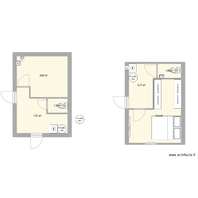 Garage aménagé. Plan de 3 pièces et 19 m2