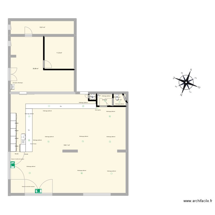 Restaurant. Plan de 6 pièces et 183 m2