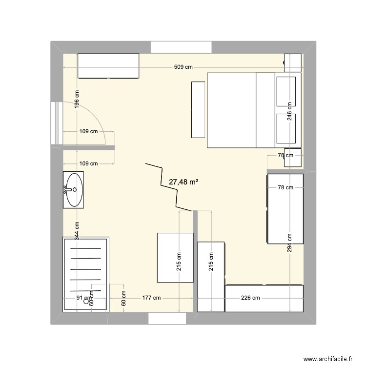 Chambre 2. Plan de 1 pièce et 27 m2