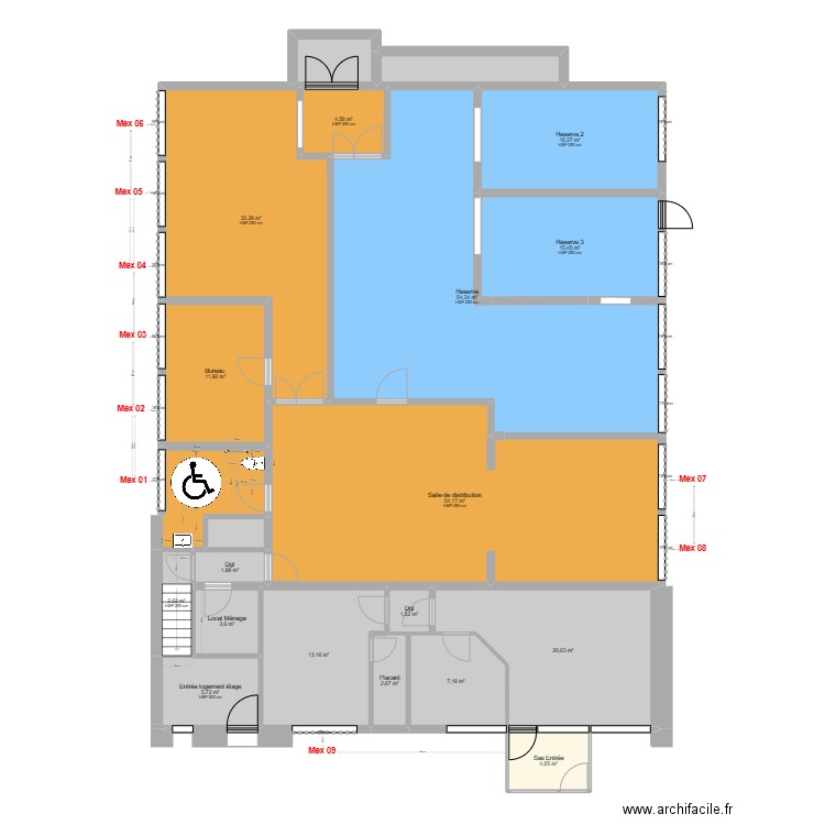 PROJET EPICERIE SOCIALE - LOT 03 - MENUISERIES EXTERIEURES. Plan de 21 pièces et 266 m2