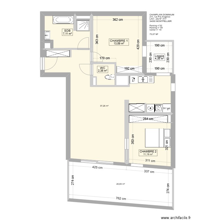 Christelle 2024. Plan de 12 pièces et 98 m2