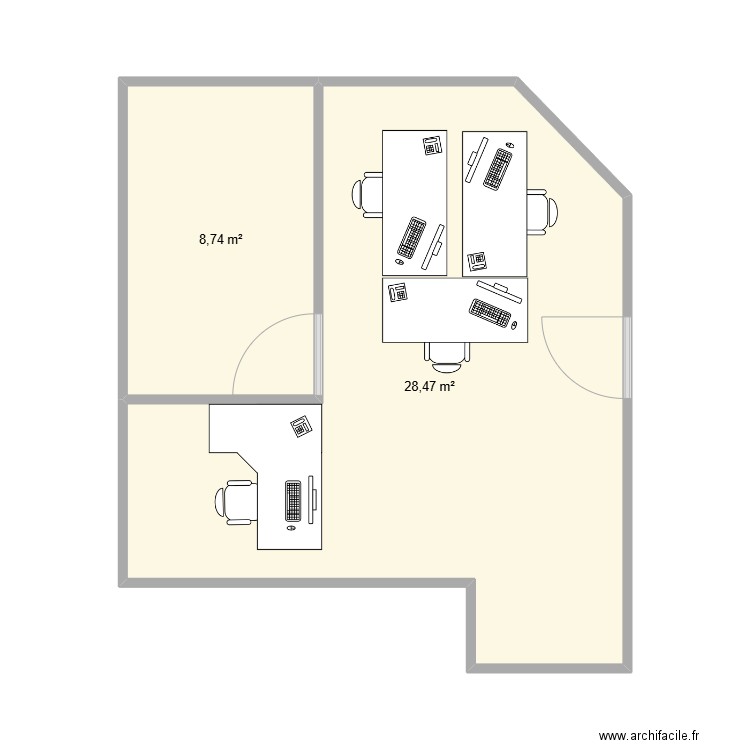 bureau REP. Plan de 2 pièces et 37 m2