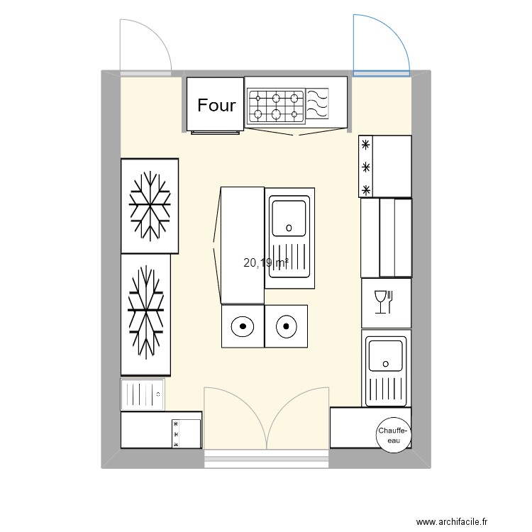 cuisine. Plan de 1 pièce et 20 m2