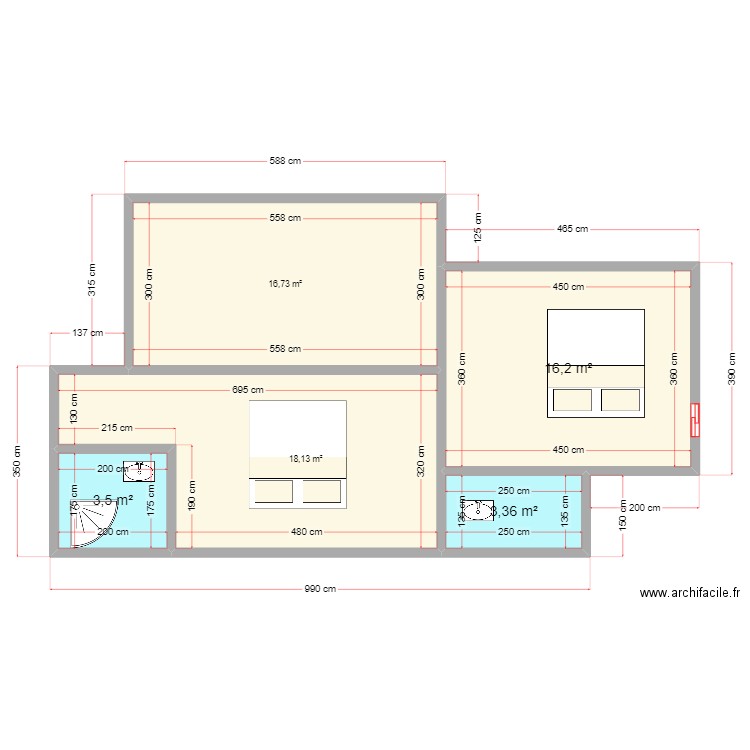 Moodu njaay 2. Plan de 5 pièces et 58 m2