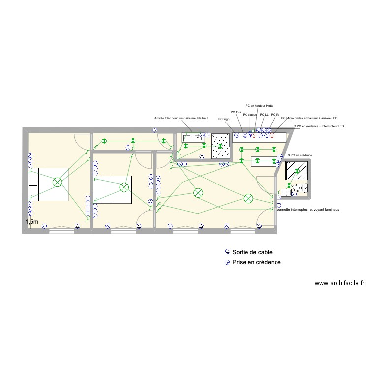 plan elec Redru Rolin. Plan de 4 pièces et 39 m2