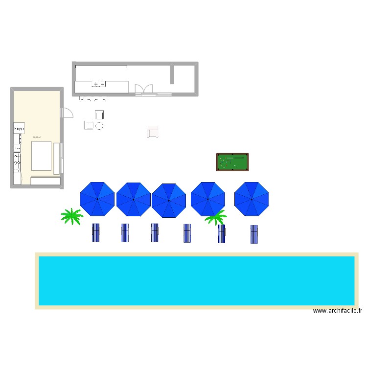 plage privée. Plan de 1 pièce et 29 m2