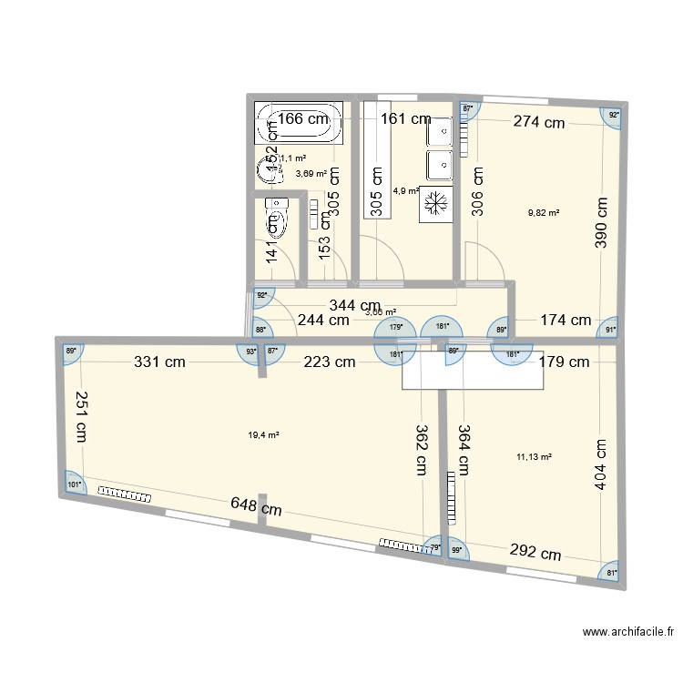 Kleber20. Plan de 7 pièces et 54 m2