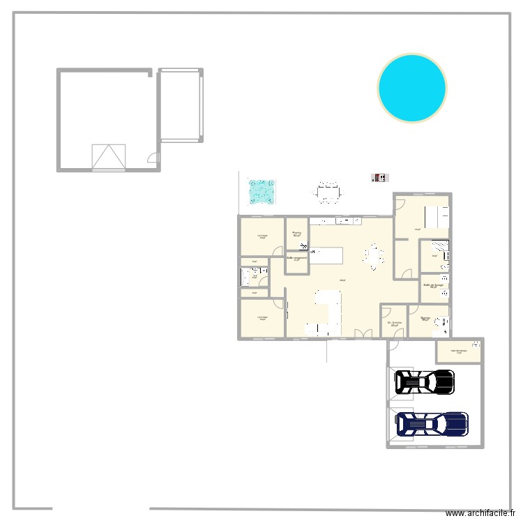 Ch. de la rivière. Plan de 14 pièces et 180 m2