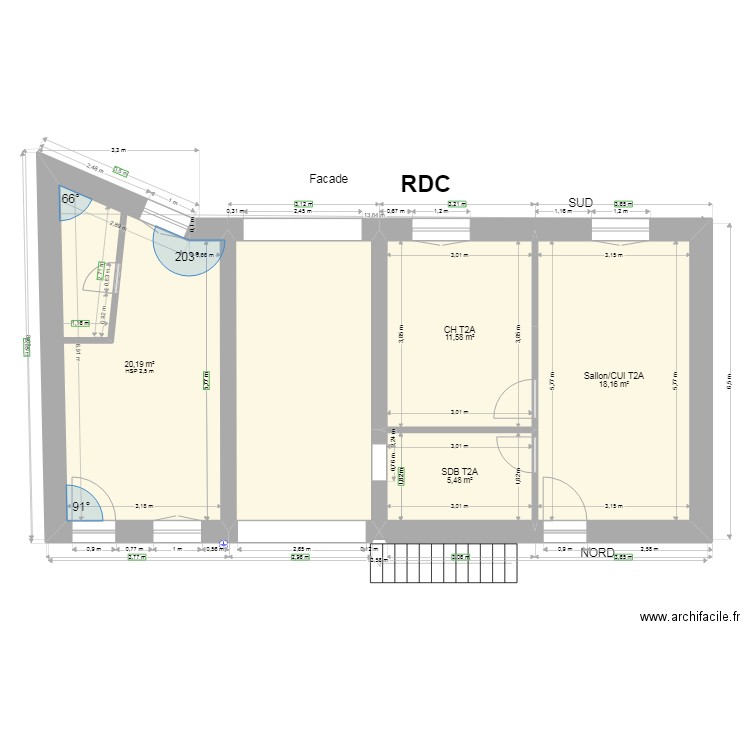 RDC REBAIS murs et ouvertures. Plan de 0 pièce et 0 m2