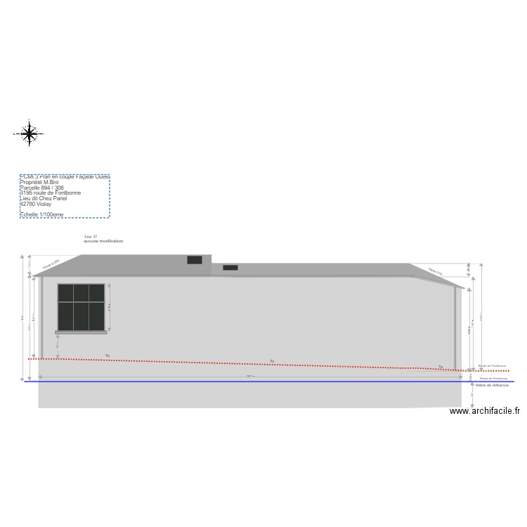 Plan en coupe Façade Ouest. Plan de 0 pièce et 0 m2