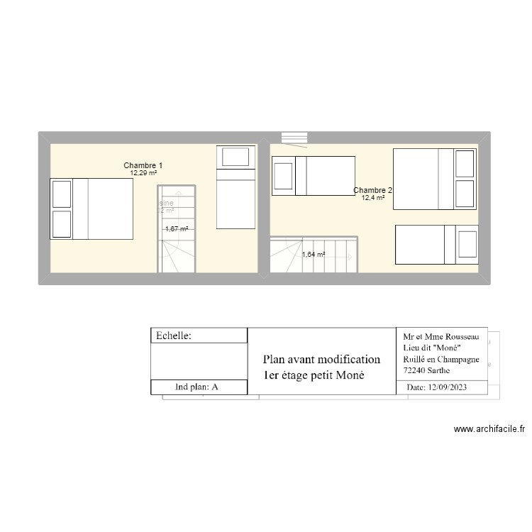 1 er étage gite petit Moné avant nouvel aménagement. Plan de 0 pièce et 0 m2