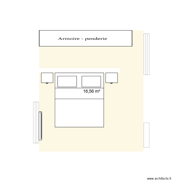 Chambre parents. Plan de 1 pièce et 17 m2