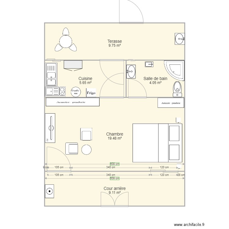 Studio Americain. Plan de 0 pièce et 0 m2