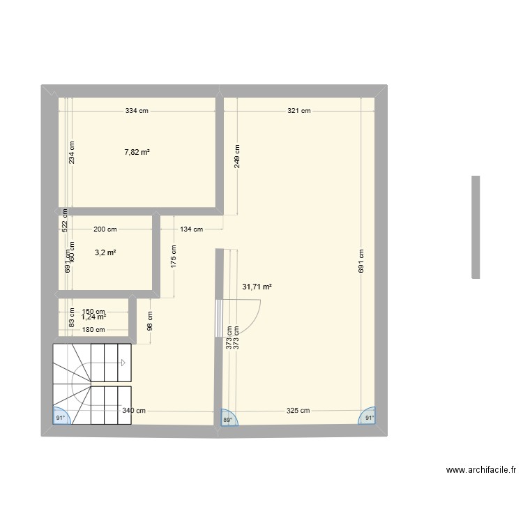 Plan base. Plan de 4 pièces et 44 m2