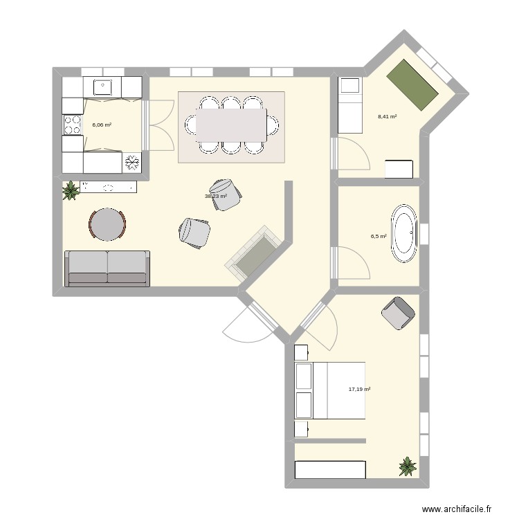 laia rhuan. Plan de 5 pièces et 76 m2