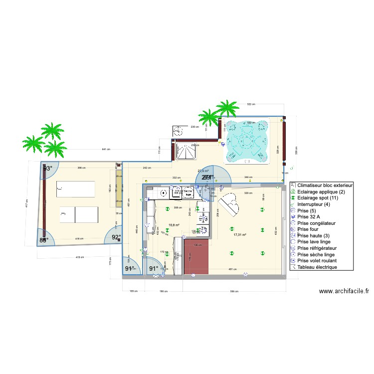 salle gym 2. Plan de 5 pièces et 67 m2