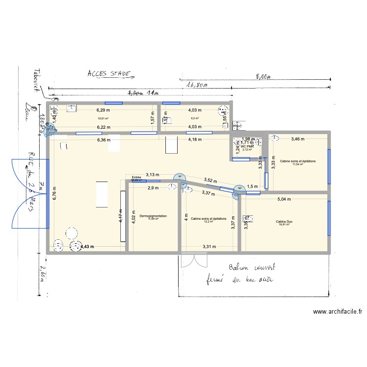 Institut de beauté l'Ambre. Plan de 8 pièces et 124 m2