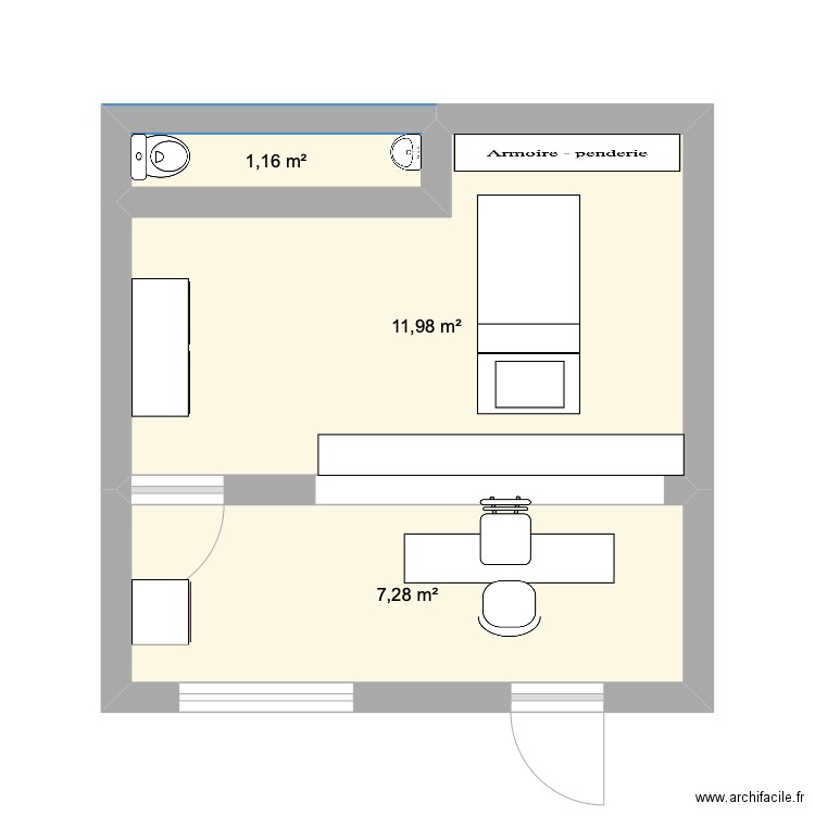 institut. Plan de 3 pièces et 20 m2