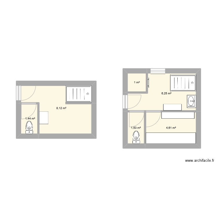 Mireille sdb1. Plan de 6 pièces et 23 m2