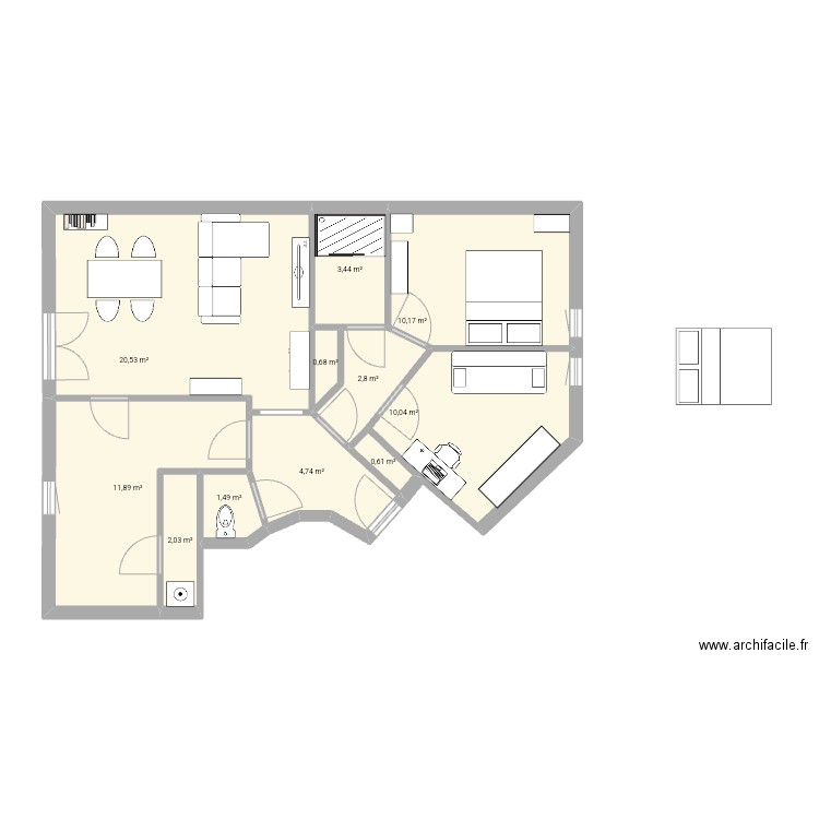 Bien acheté 69m2. Plan de 11 pièces et 68 m2