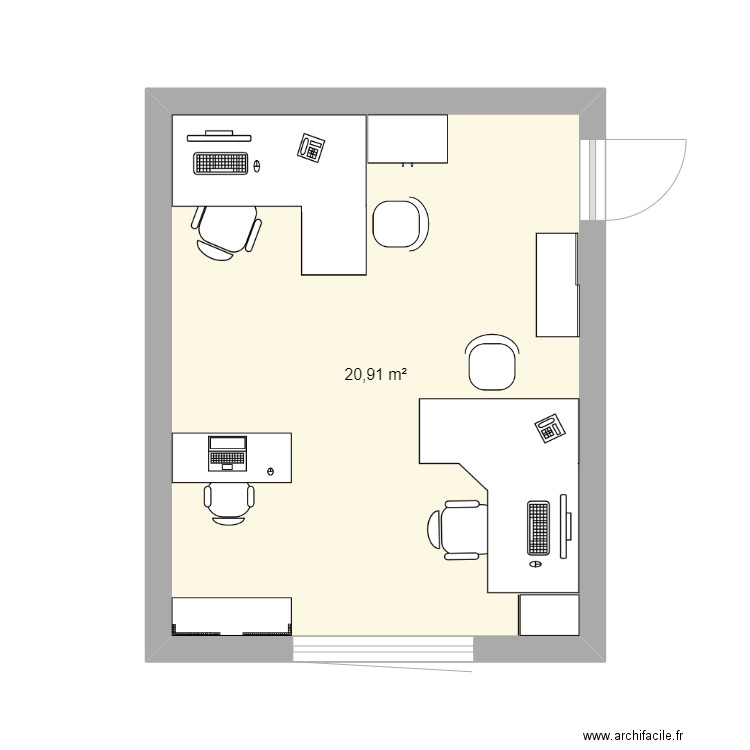 bureau 1. Plan de 1 pièce et 21 m2