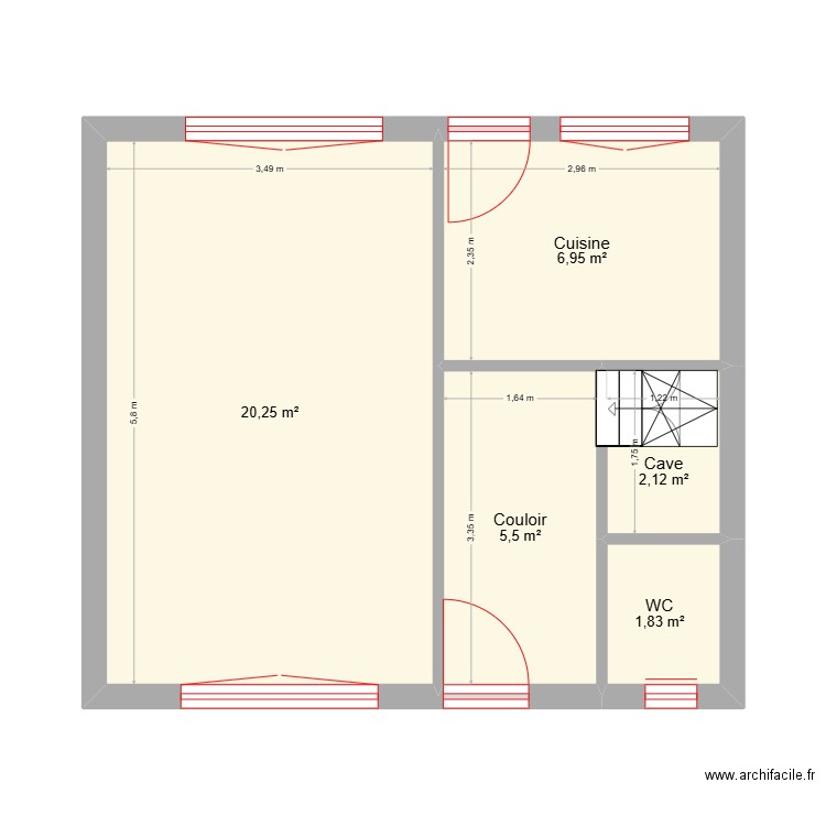 Bosman. Plan de 5 pièces et 37 m2