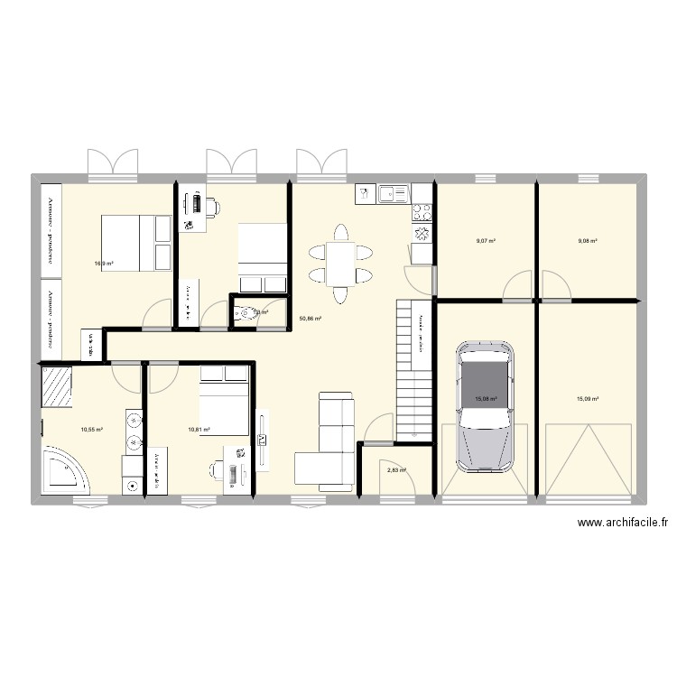 rdc . Plan de 10 pièces et 142 m2