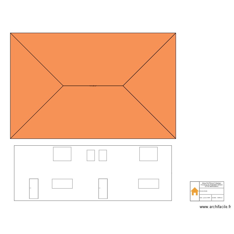 PLAN PAITRAULT Martine - FACADE EST. Plan de 2 pièces et 260 m2