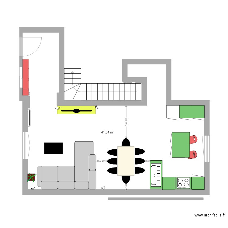 salon cuisine. Plan de 0 pièce et 0 m2