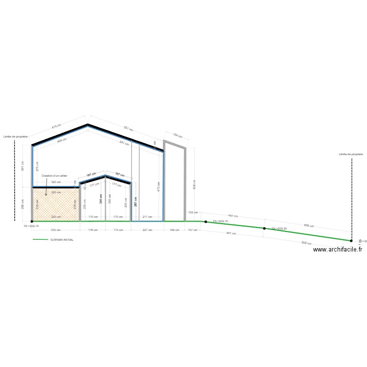 Plan de coupe 3. Plan de 4 pièces et 57 m2