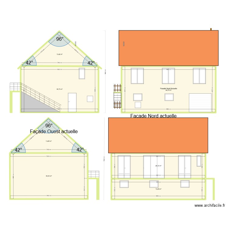 Plan de facade et toiture démo . Plan de 0 pièce et 0 m2