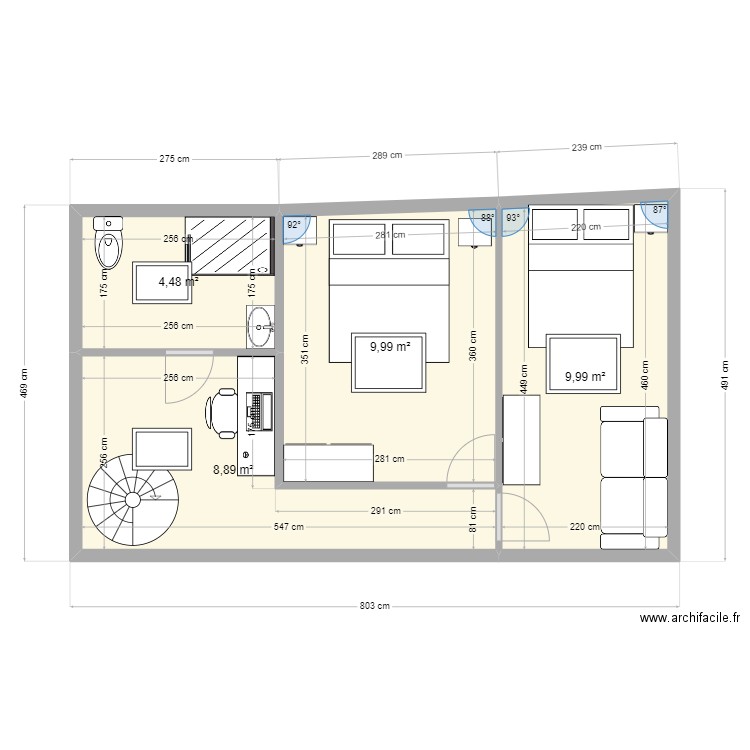 étage néré v2 elec. Plan de 4 pièces et 33 m2