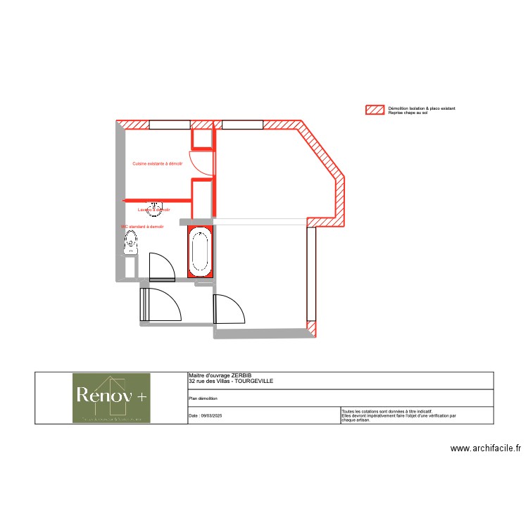 Plan démolition ZERBIB 09.03. Plan de 5 pièces et 3 m2