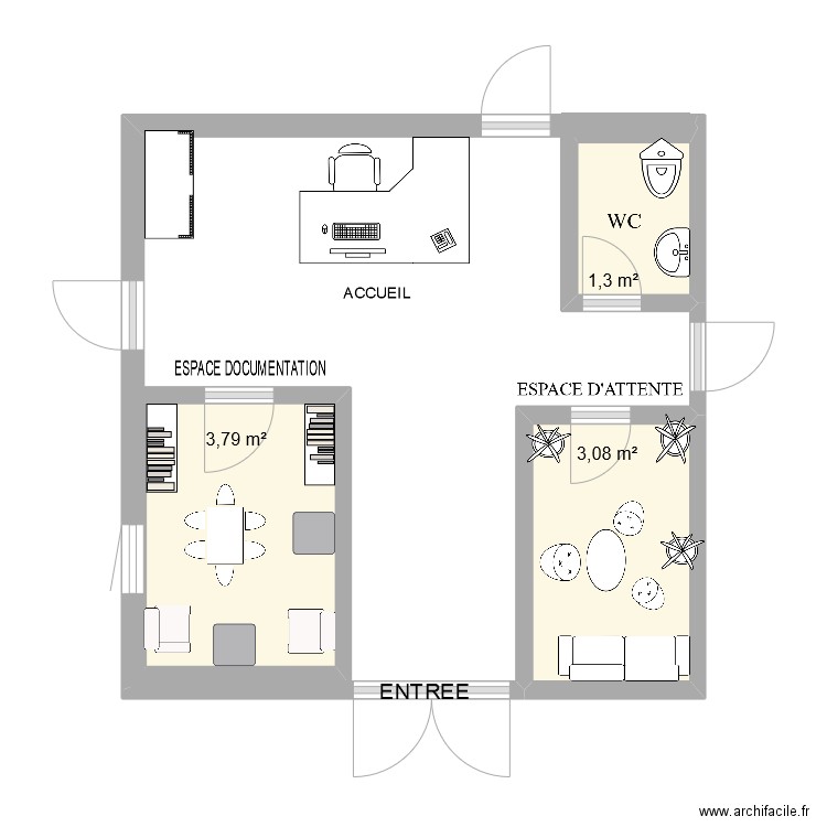 Plan du hall d'accueil. Plan de 0 pièce et 0 m2