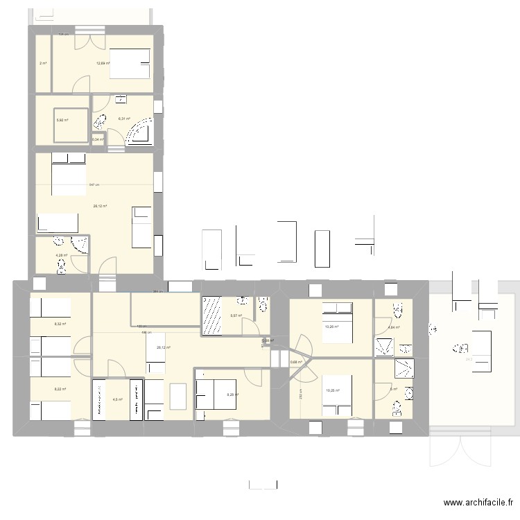 2026_Gîte du Menhir BAS et HAUT_Réaménagement_02. Plan de 35 pièces et 347 m2