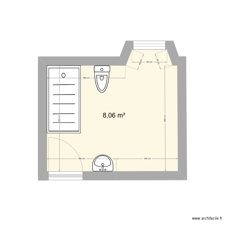 New Bathroom. Plan de 1 pièce et 8 m2