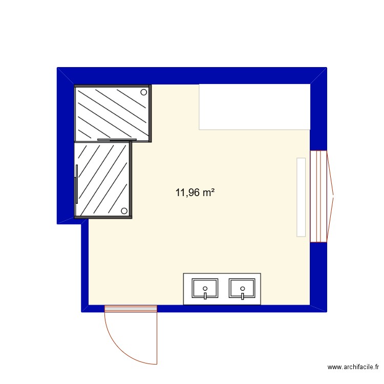 sdb. Plan de 1 pièce et 12 m2