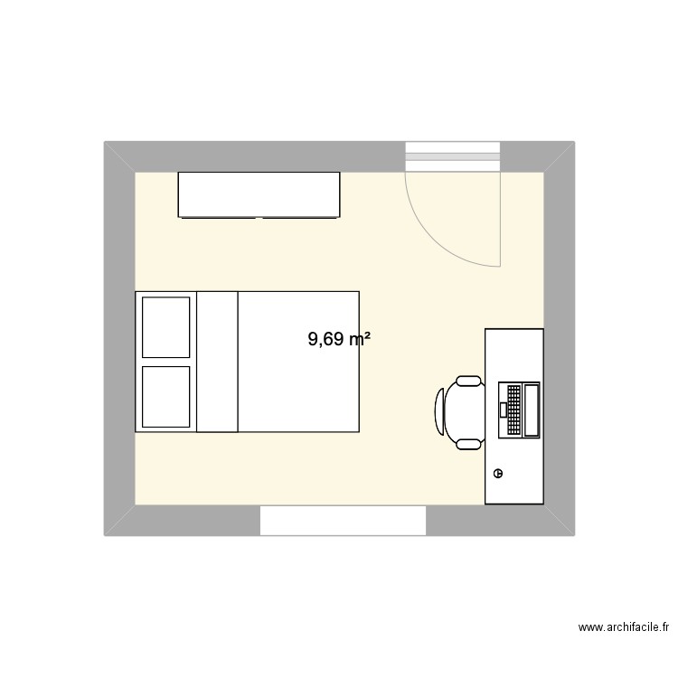 CHAMBRE 2. Plan de 1 pièce et 10 m2