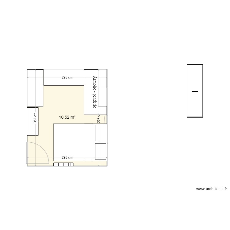 chambre. Plan de 1 pièce et 11 m2