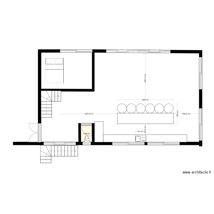 jacks. Plan de 1 pièce et 1 m2