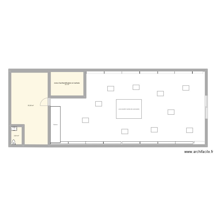 plan du magasin . Plan de 3 pièces et 36 m2