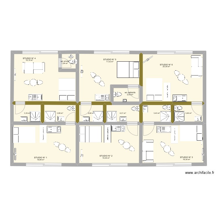 Plan cabinet 9 av stade v4 STUDIO. Plan de 14 pièces et 131 m2