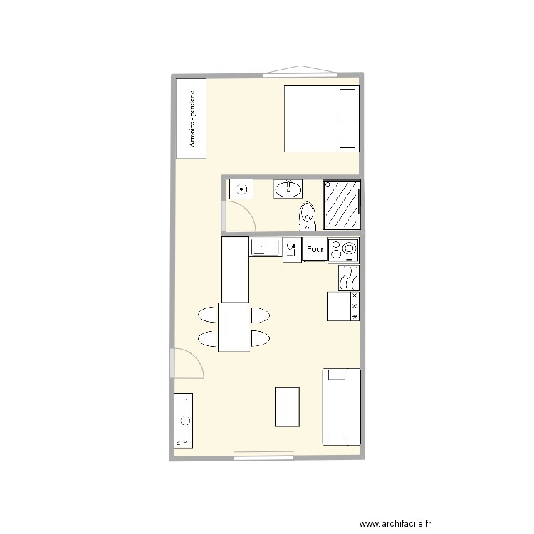 bru design. Plan de 2 pièces et 12 m2