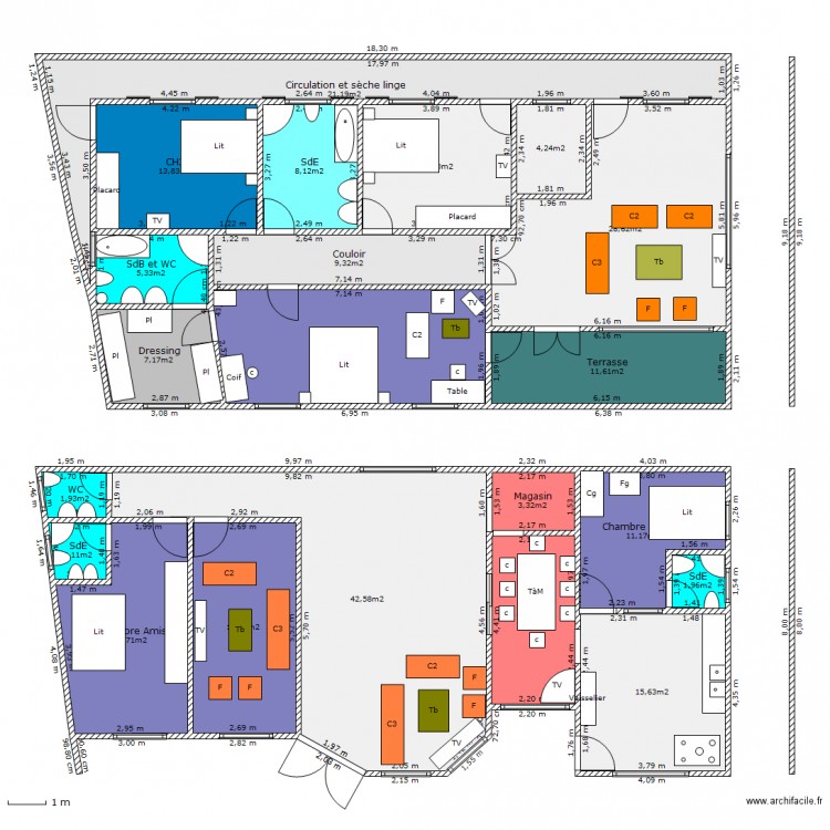 Rdc et Etage Duplex Meyo. Plan de 0 pièce et 0 m2