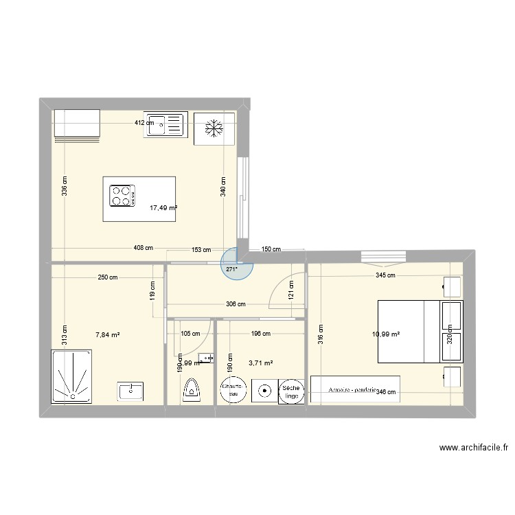 606 A Extension. Plan de 5 pièces et 42 m2