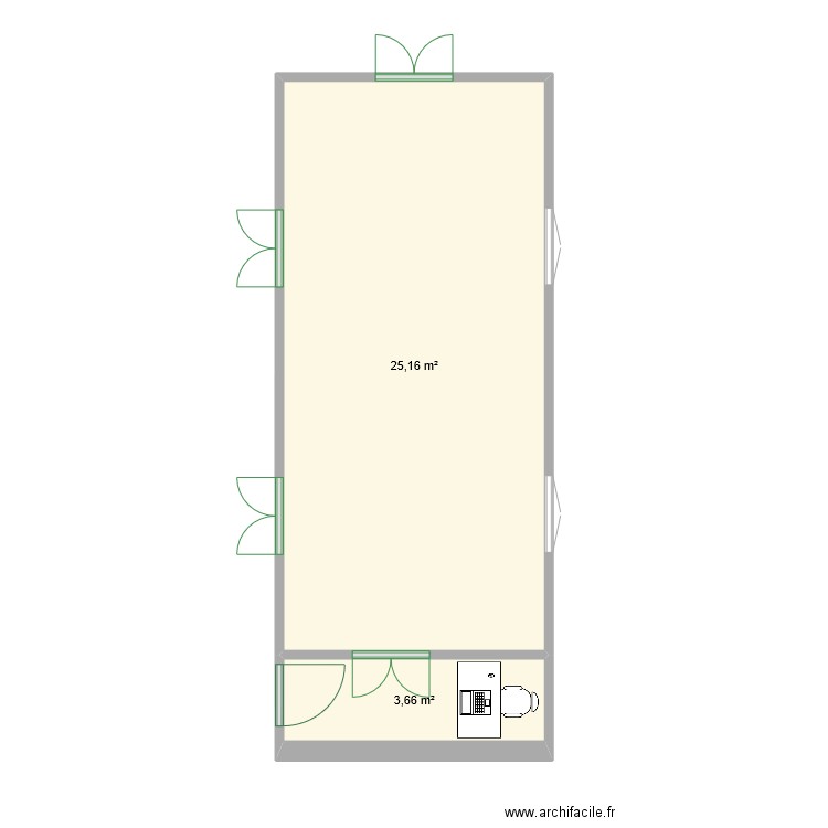 LOCAL TSARARANO. Plan de 2 pièces et 29 m2