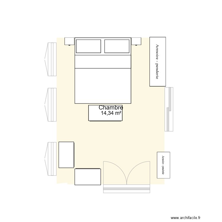 chambre. Plan de 1 pièce et 14 m2