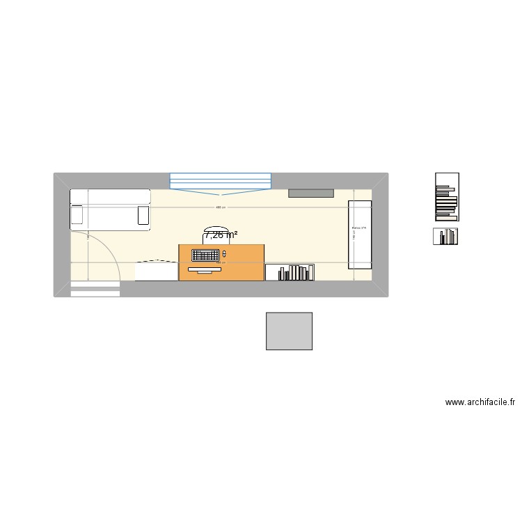 Bureau 4. Plan de 1 pièce et 7 m2