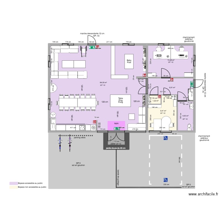 LOCAL JEUNES APRES AMENAGEMENTS - COMPLETUDE. Plan de 10 pièces et 215 m2